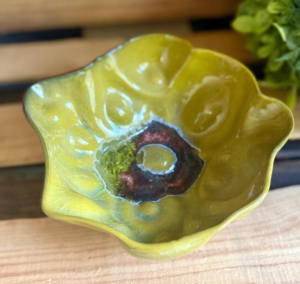 Vintage MCM Green Crackle Glaze Pottery Bowl | California Art